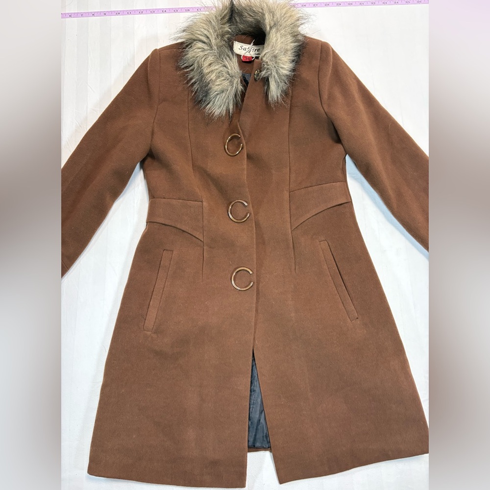 Vintage 70s Saffire Coat Brown Faux Fur Collar Coat – Size 36